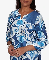 Alfred Dunner Petite Keyhole Neck 3/4-Sleeve Knit Top