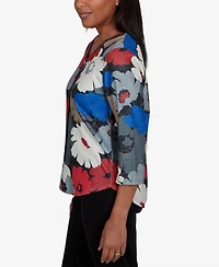 Alfred Dunner Women's Petite Floral 3/4-Sleeve V-Neck Top