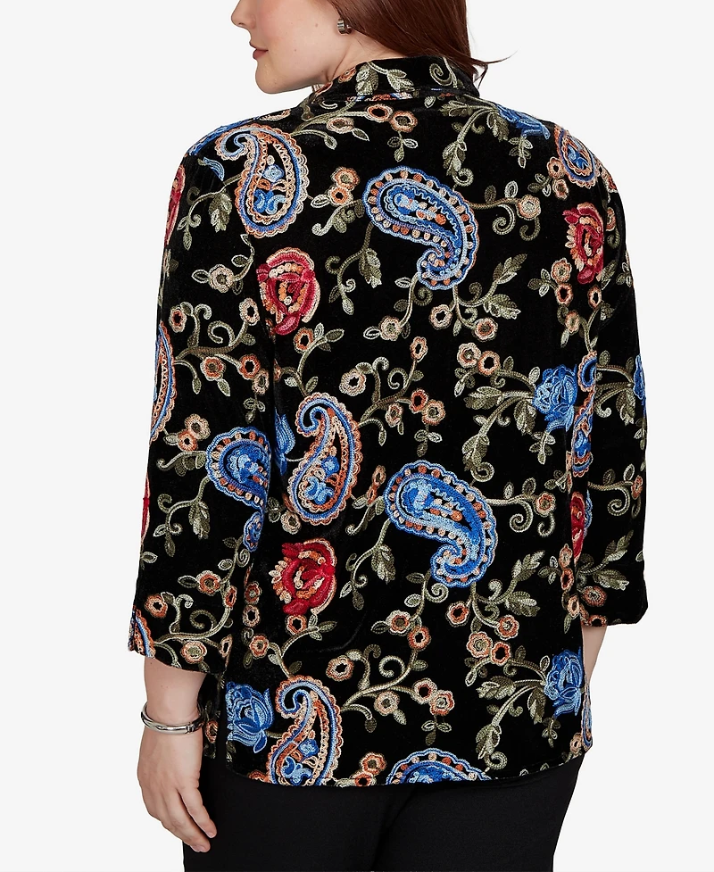 Alfred Dunner Petite Velvet Collared 3/4-Sleeve Blouse