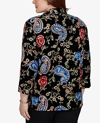 Alfred Dunner Petite Velvet Collared 3/4-Sleeve Blouse