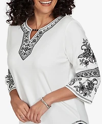 Alfred Dunner Petite Keyhole Neck 3/4-Sleeve Cotton-Blend Knit Top