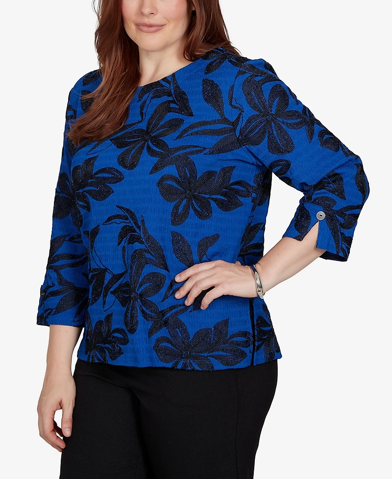 Alfred Dunner Petite Floral 3/4-Sleeve Crewneck Blouse