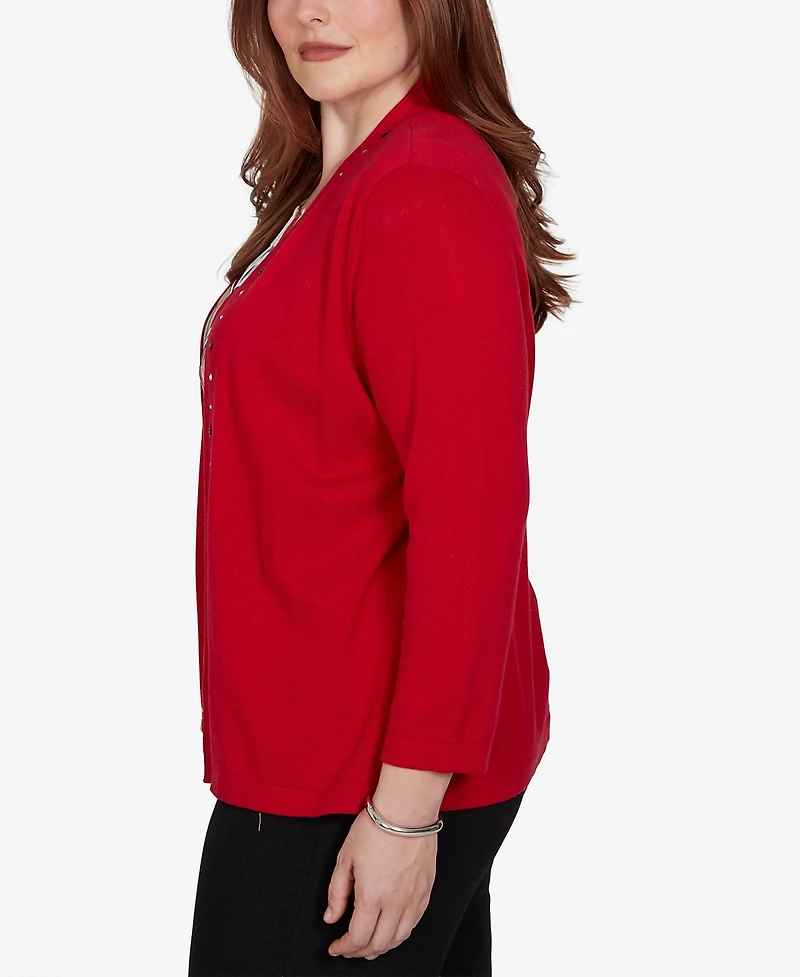 Alfred Dunner Petite Shawl-Collar 3/4-Sleeve Cardigan