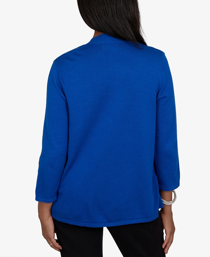 Alfred Dunner Petite Sweatr Pet Shawl-Collar 3/4-Sleeve Cardigan
