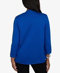 Alfred Dunner Petite Sweatr Pet Shawl-Collar 3/4-Sleeve Cardigan