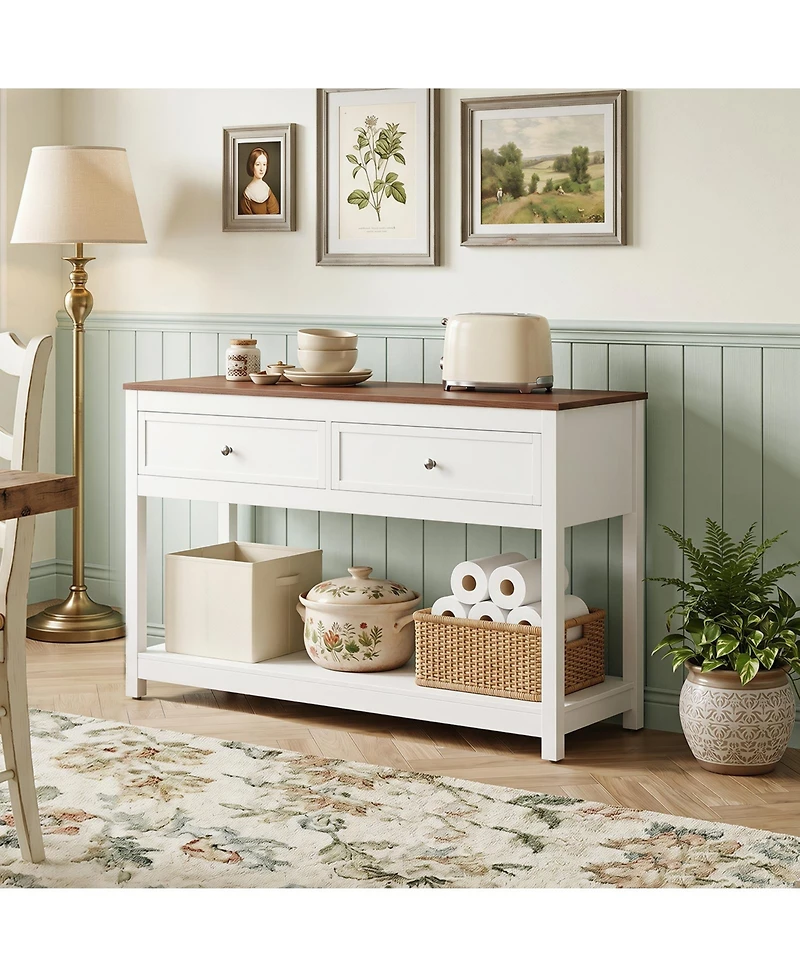Gymax 47' Farmhouse Console Table with 2 Drawers and Open Storage Shelf Anti-Topping Kits