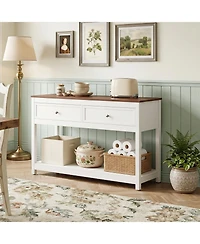Gymax 47' Farmhouse Console Table with 2 Drawers and Open Storage Shelf Anti-Topping Kits