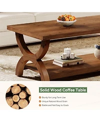Tribesigns Solid Wood Coffee Table for Living Room, Rectangle Center Tea Table with Storage Shelf