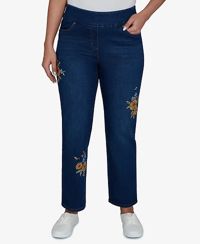 Alfred Dunner Women's Pull-on Mid-Rise Straight Denim Pants