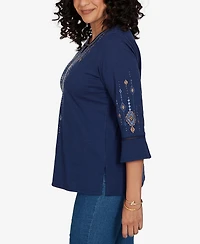 Alfred Dunner Women's Keyhole Neck 3/4-Sleeve Top