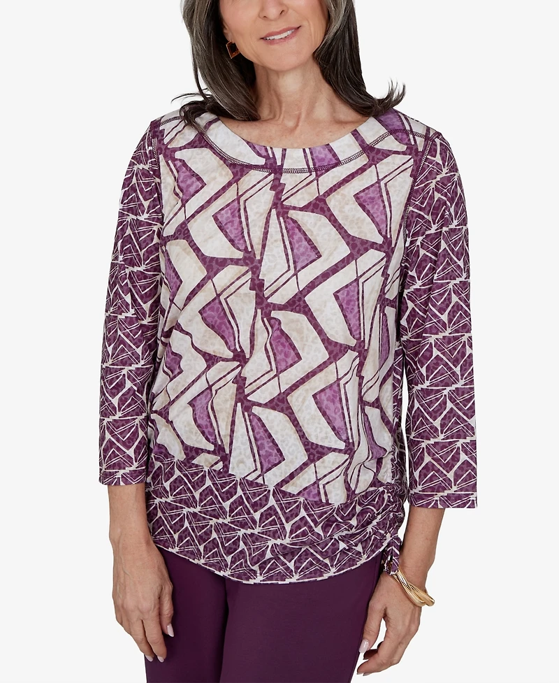 Alfred Dunner Women's Boat Neck Geometric-Print 3/4-Sleeve Blouse