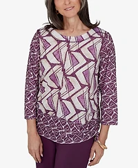 Alfred Dunner Women's Boat Neck Geometric-Print 3/4-Sleeve Blouse