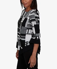 Alfred Dunner Women's Asymmetric-Hemline 3/4-Sleeve Tunic Top
