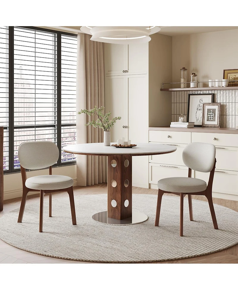 Streamdale Furniture Solid Wood Chenille Dining Chairs, Set of 2