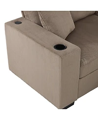 Streamdale Furniture L-Shaped Corduroy Sectional Sofa with Cup Holders and Charging Ports