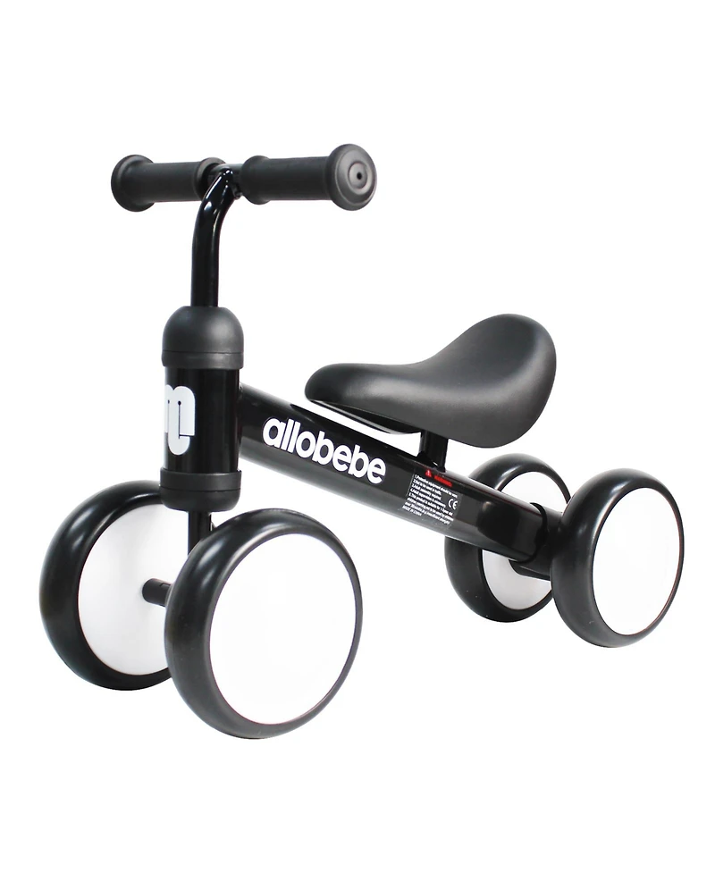Allobebe Baby Balance Bike 4-Wheel Ride-On with Adjustable Seat & Silent Wheels, Ages 12-30 Months
