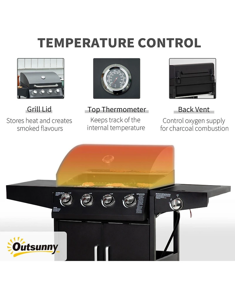 Mountaintop 52 Barbecue Grill with Wheels 4+1 Burner Propane Gas Outdoor Bbq Trolley Side Burner Warming Rack