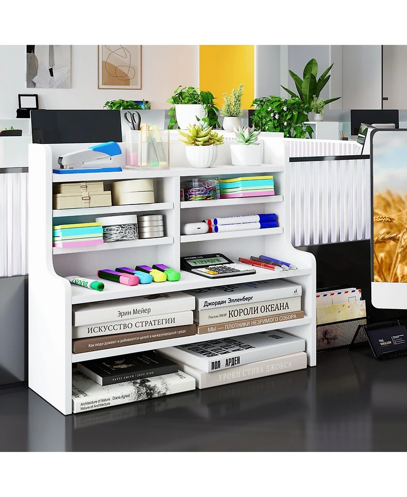 Gymax Desk Bookshelf Desktop Display Rack w/Open Cubes Removable Shelves for Home
