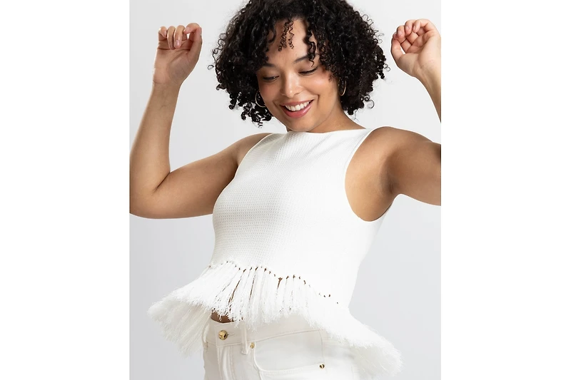 Caldwell Collection Women's Tanja Scoop Neck Fringe Peplum Sleeveless Knit Top