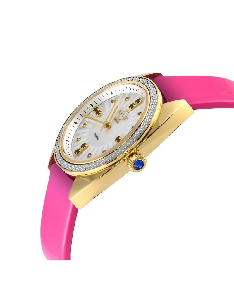 GV2 by Gevril Women's Palermo Swiss Quartz Magenta Italian Leather Strap Diamond Watch