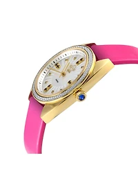 GV2 by Gevril Women's Palermo Swiss Quartz Magenta Italian Leather Strap Diamond Watch