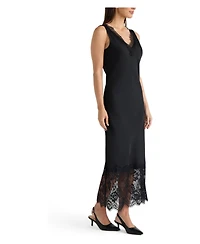 Ellen Tracy Women's V-Neck Lace-Trimmed Midi Dress
