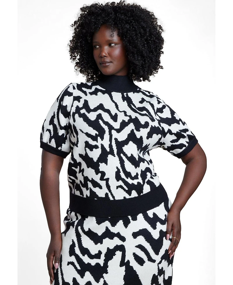 Eloquii Women's Cropped Intarsia Sweater