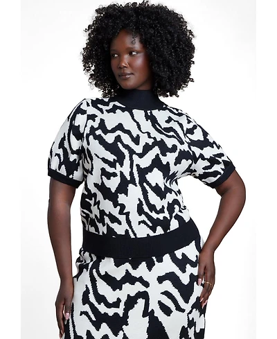 Eloquii Women's Cropped Intarsia Sweater