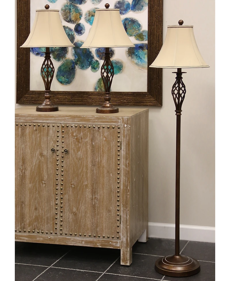 StyleCraft Barclay Brass Set of 3: 2 Table Lamps and 1 Floor Lamp