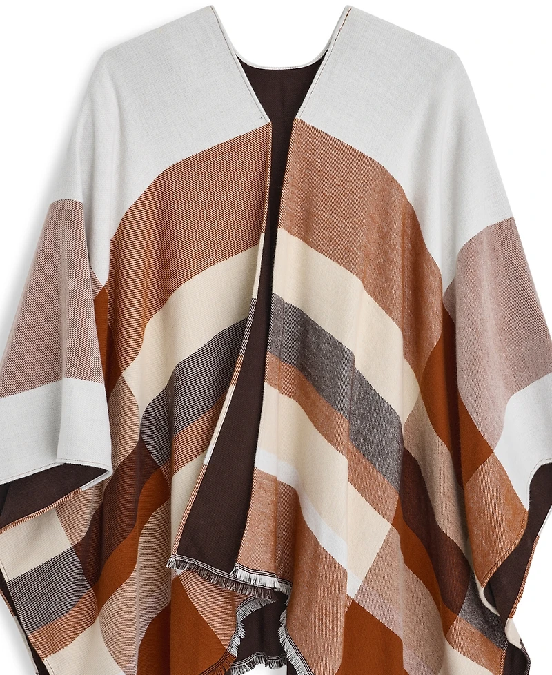 Calvin Klein Reversible Double Face Colorblock Plaid Shawl Ruana