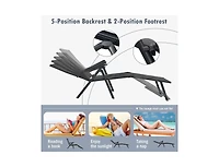 Lucky One Foldable Patio Chaise Lounge Chair with Adjustable Backrest and Footrest