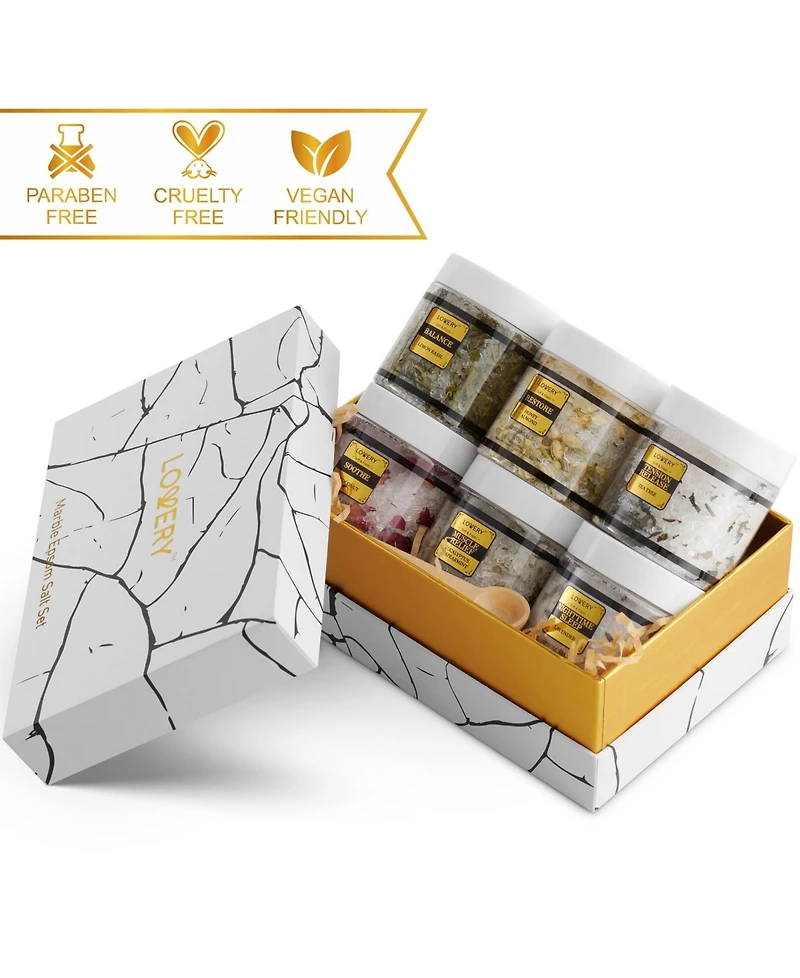Lovery Epsom Salts Gift Set, 6 Scented Bath Soaks, Relaxing Spa Salt with Essential Oils, Vitamin E and Fresh Herbs