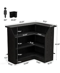 Tribesigns L Shaped Bar Table, 4-Tier Home Unit with Metal Footrest, Fluted Counter Height Pub Table Storage Shelves