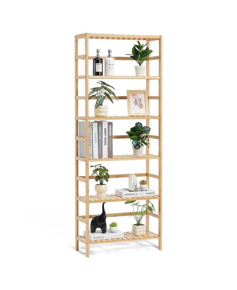 Sugift 6-Tier Bamboo Open Bookshelf Display Storage Rack with Anti-Tip Kit
