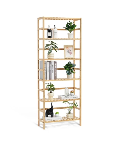 Sugift 6-Tier Bamboo Open Bookshelf Display Storage Rack with Anti-Tip Kit
