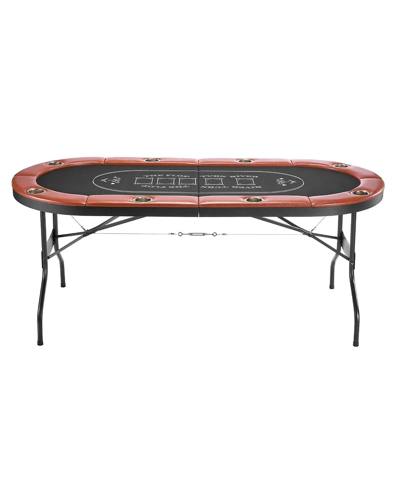 Sugift 8 Player 72 Inch Oval Folding Poker Table with Padded Rails and Metal Cup Holders