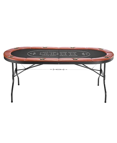 Sugift 8 Player 72 Inch Oval Folding Poker Table with Padded Rails and Metal Cup Holders