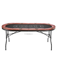 Sugift 8 Player 72 Inch Oval Folding Poker Table with Padded Rails and Metal Cup Holders
