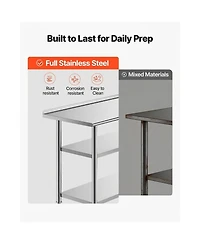Sugift 24 x 48 In Stainless Steel Work Table with Backsplash and 2 Undershelves for Food Prep