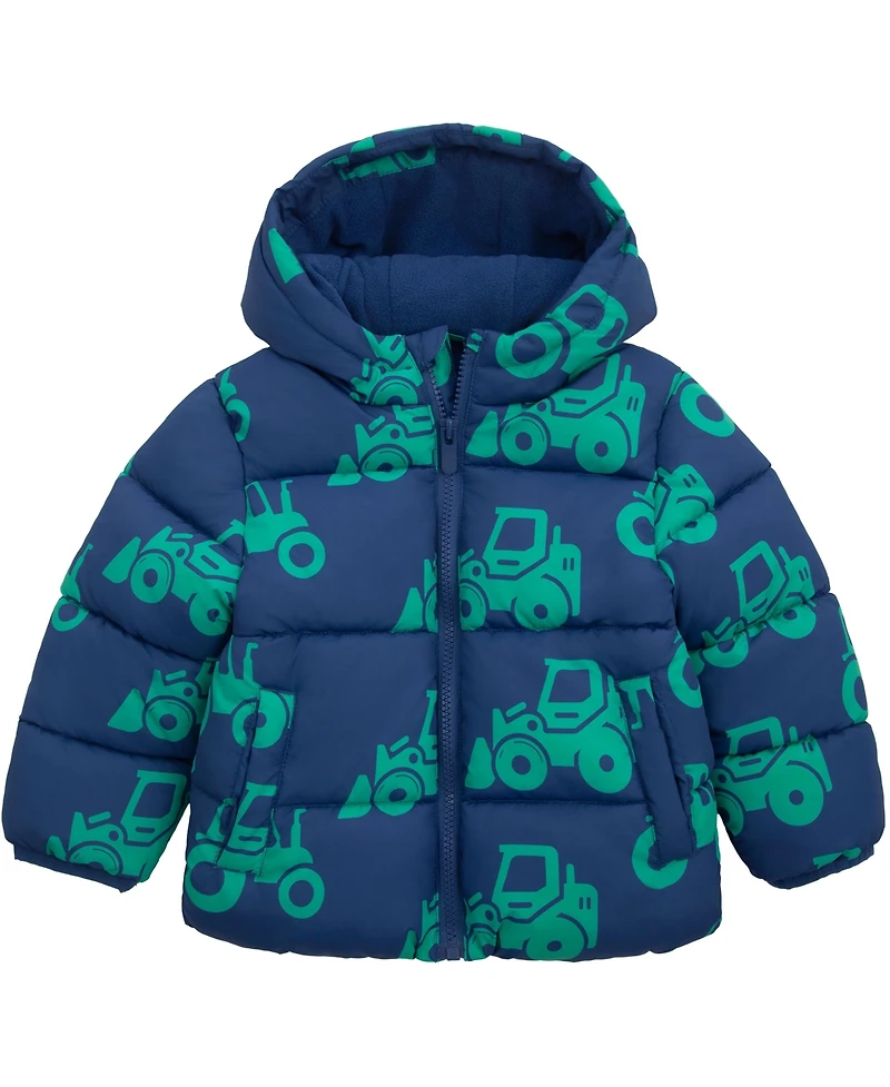 Rokka&Rolla Toddler Boys Hudson Tractor Print Fleece Lined Puffer Jacket