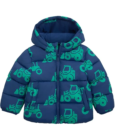 Rokka&Rolla Toddler Boys Hudson Tractor Print Fleece Lined Puffer Jacket