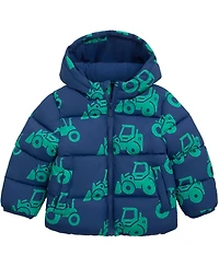 Rokka&Rolla Toddler Boys Hudson Tractor Print Fleece Lined Puffer Jacket