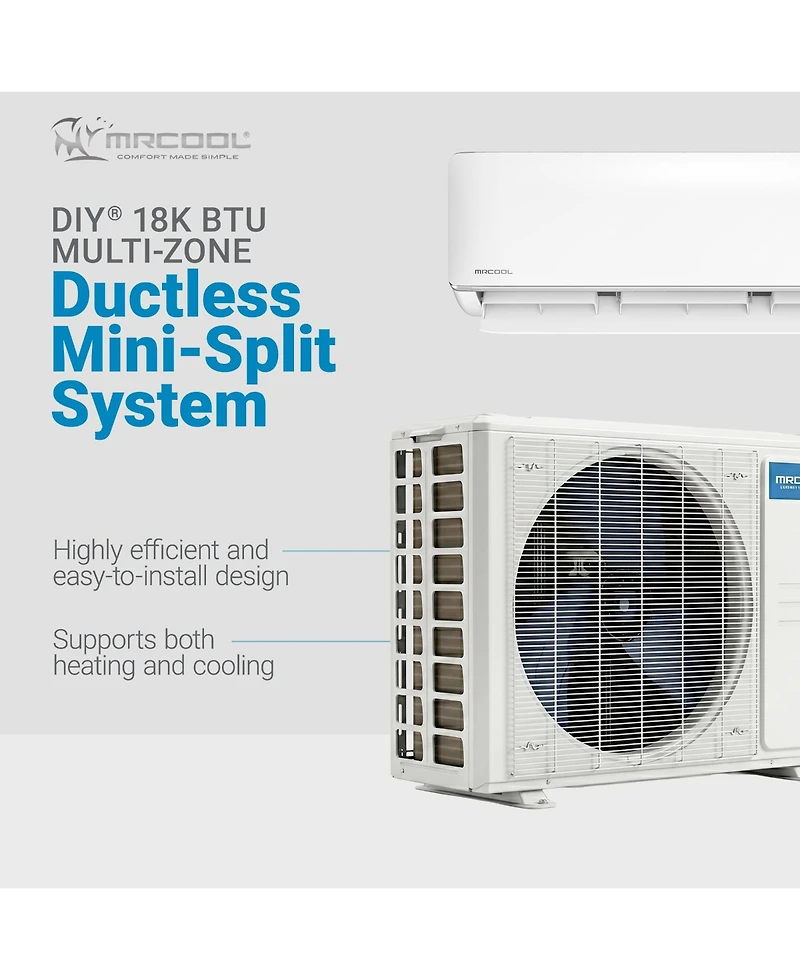 Mrcool Diy 5th Gen 18K Btu Multi-Zone Ductless Mini Split Air Conditioner, White