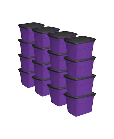 Sterilite 18 Gallon Storage Tote Stackable Plastic Bin with Lid, Purple, 16 Pack