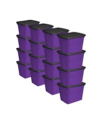 Sterilite 18 Gallon Storage Tote Stackable Plastic Bin with Lid, Purple, 16 Pack