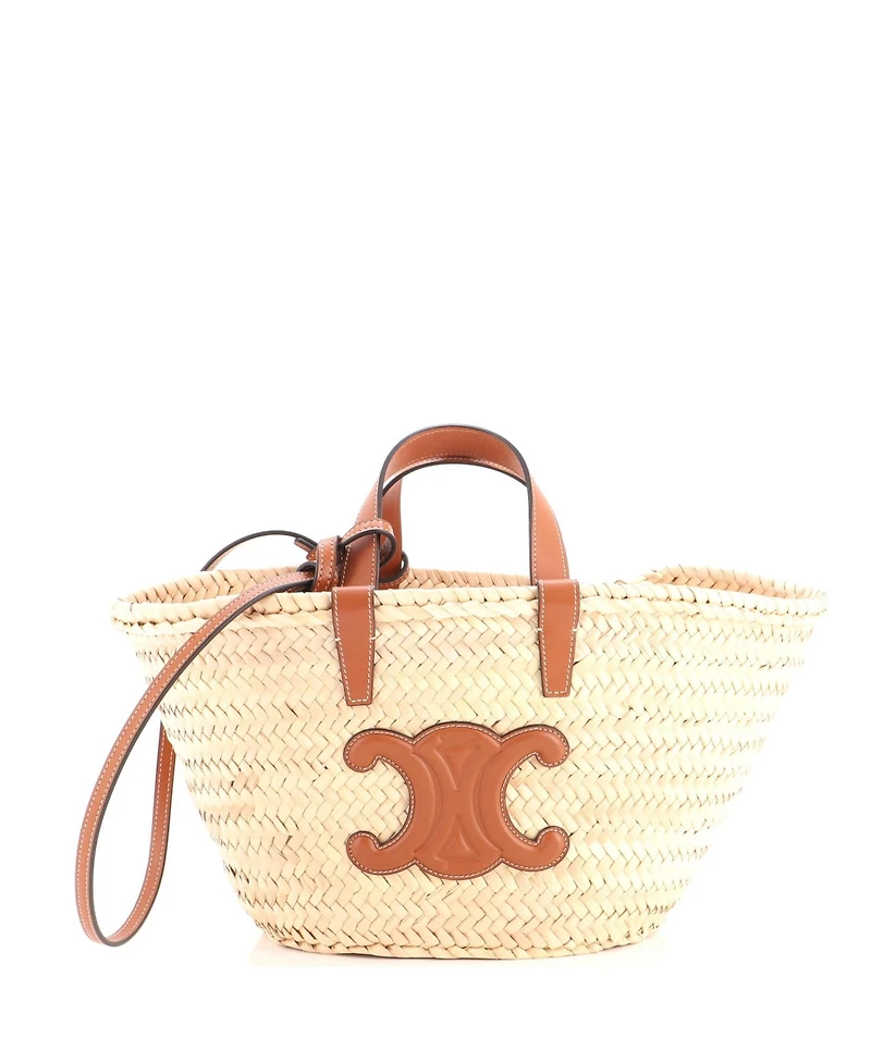 Pre-Owned Celine Teen Triomphe Basket Shoulder Bag Raffia with Leather