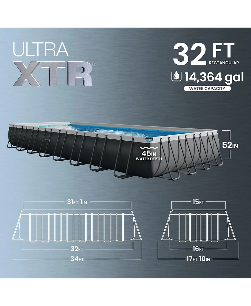 Intex 32' x 16' x 52" Ultra Xtr Rectangular Pool w/ 2 Floating Chairs and Cooler