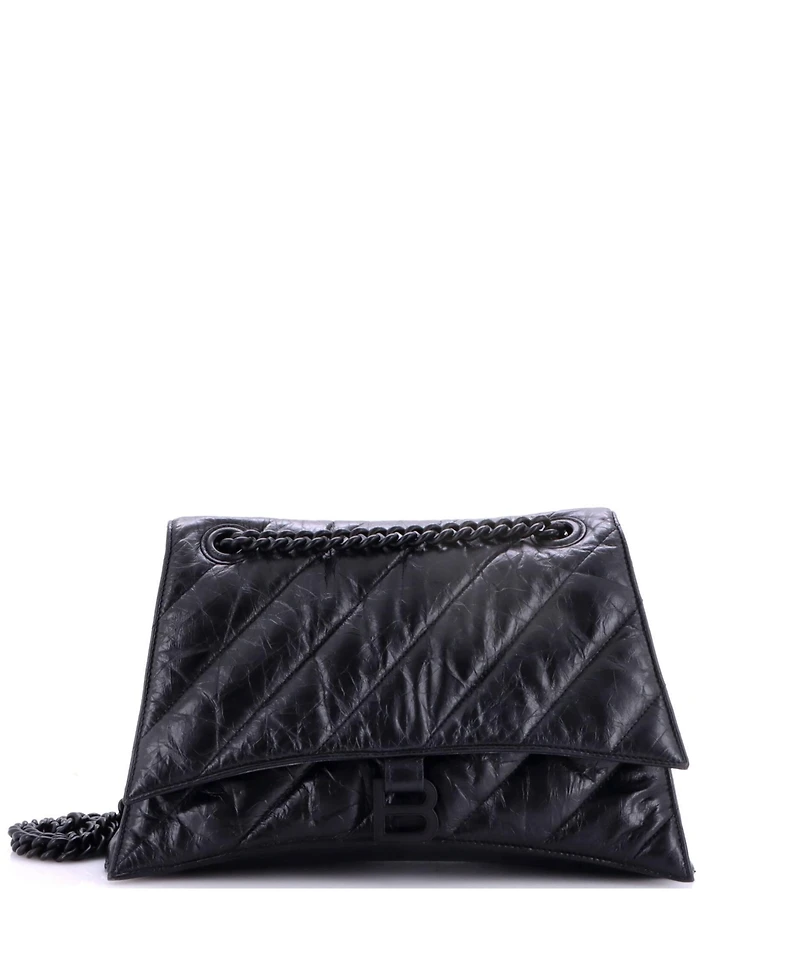 Pre-Owned Balenciaga Medium Crush Chain Flap Bag Quilted Crushed Calfskin