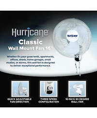 Hurricane Classic 16 Inch 90 Degree Oscillating 3 Speed Wall Fan, White, 4 Pack