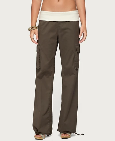 Edikted Women's Jolee Contrast Ribbed Foldover Cargo Pants